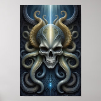 Poster Octopus do crânio alienígena - 001 - Fantasia Art