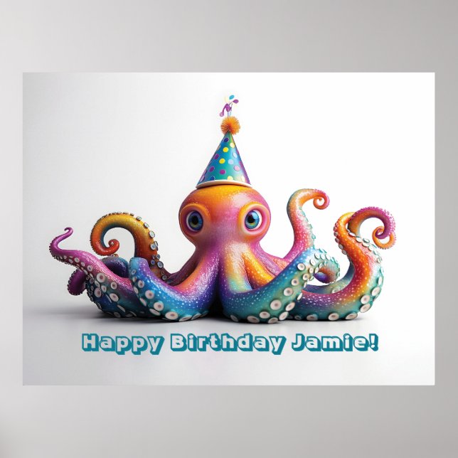 Poster Octopus do Partido - Design de Aniversário Bonito (Frente)