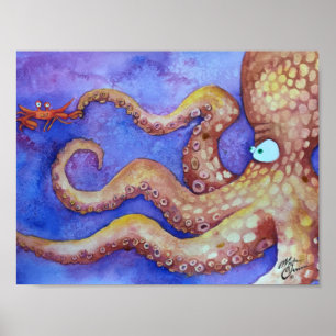 Póster Octopus e caranguejo "Amigos", Peixes com Atitude