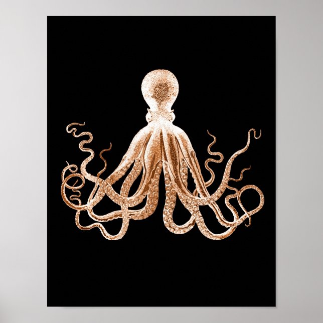 Póster Octopus kraken litoral oceânico negro (Frente)