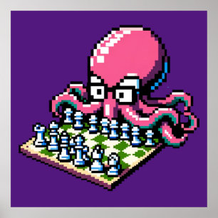 Poster Octopus Mestre de Xadrez - Estratégia Engraçada de