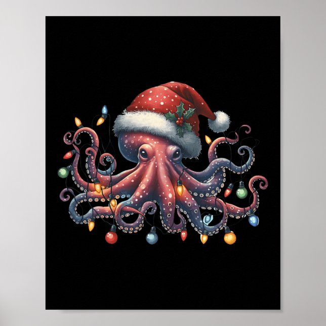 Poster Octopus Papais noeis de Natal Luzes de Natal Ocean (Frente)