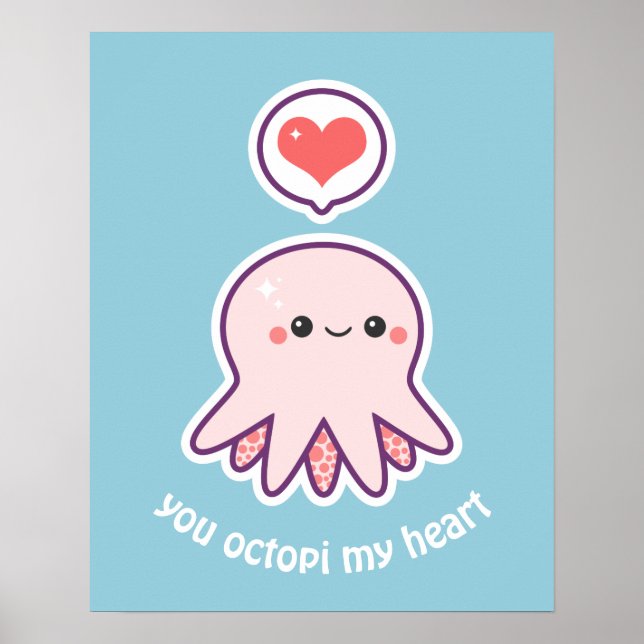Póster Octopus Rosa de Kawaii (Frente)