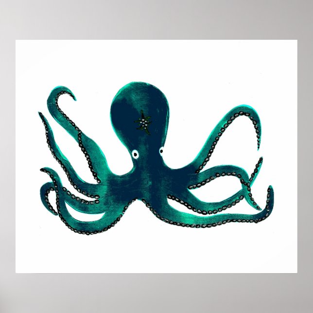 Póster Octopus turquesa (Frente)