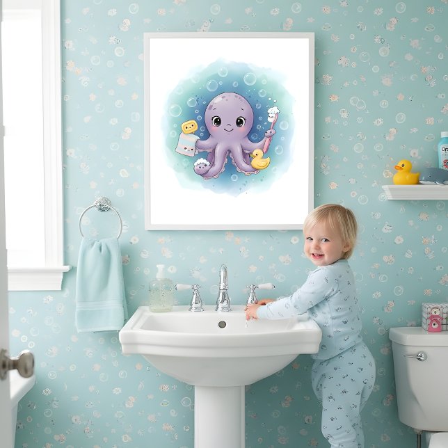 Poster Octopus Wash Station Kids Bathroom Wall Art (Criador carregado)