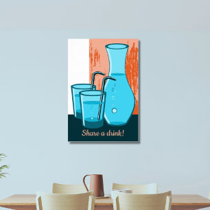 Poster Óculos Azuis, Palha e Carafé Compartilham uma Bebi