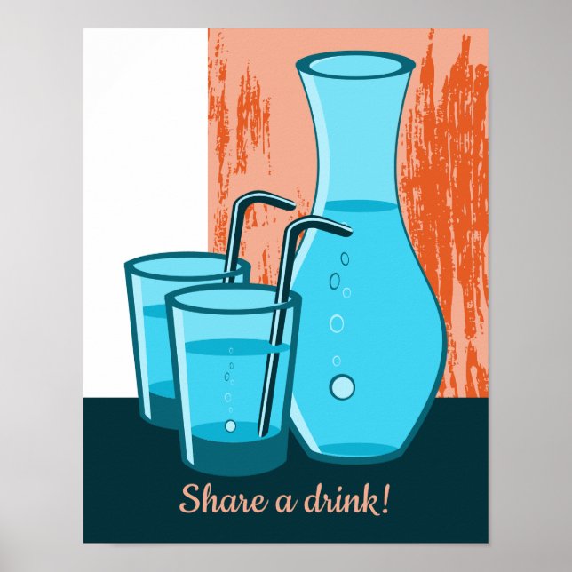 Poster Óculos Azuis, Palha e Carafé Compartilham uma Bebi (Frente)