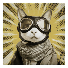 Póster Óculos de Aviador Gato Sol Explosão Retrato