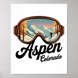 Poster Óculos de Esqui Aspen Colorado - Lembrança de Esqu