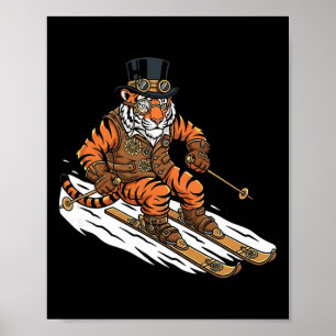Poster Óculos de Esqui Steampunk Tiger Alpino Retro Vitor