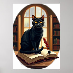 Poster Óculos de Leitura Gata Academia Sombria Livros Cou