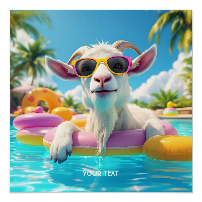 Póster Óculos de Natação de Cabra Fofo Fantasia (Frente)