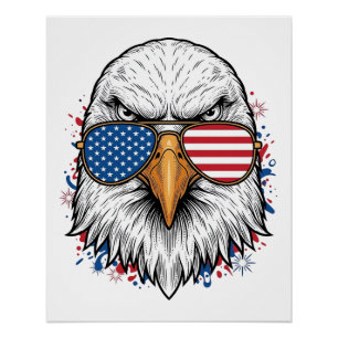 Póster Óculos de Sol Águia Patriótica Camisa Vector Vinta