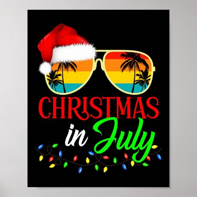 Poster Óculos de sol com chapéu de Papai Noel no Natal em (Frente)