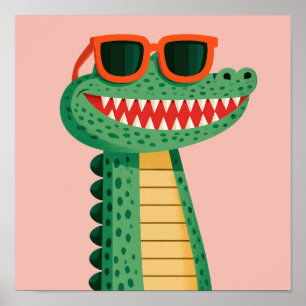 Poster Óculos de sol de crocodilo engraçado, animal de de