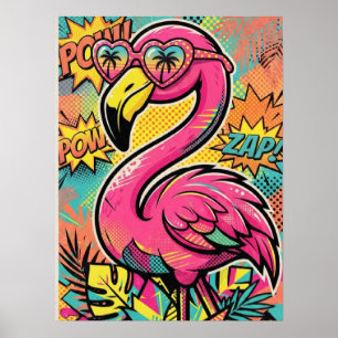 Poster Óculos de Sol de Flamingo de Quadrinhos Retro Vibr