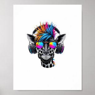 Poster Óculos de sol de girafa legal fones de ouvido gira