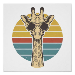 Póster Óculos de Sol de Girafa Vintage Vetor de Pôr do So
