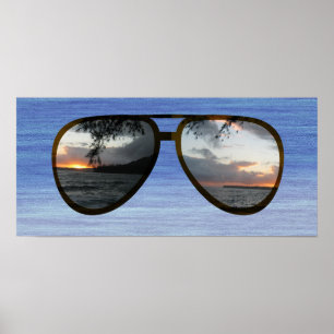 Poster Óculos de sol do por do sol de Havaí