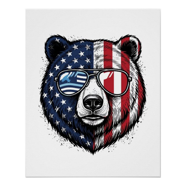 Póster Óculos de Sol do Urso Patriota Camisa Vector Vinta (Frente)