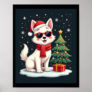 Poster Óculos de Sol Engraçados de Natal Cachorro com Árv