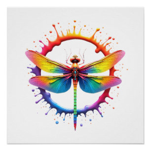 Póster Óculos de Sol Estilo Tie Dye com Gráfico de Libélu