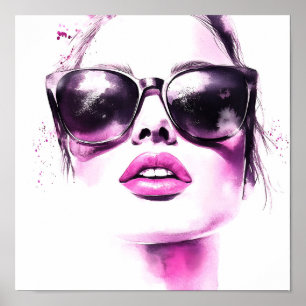 Poster Óculos de Sol Femininos de Moda em Aquarela Rosa C