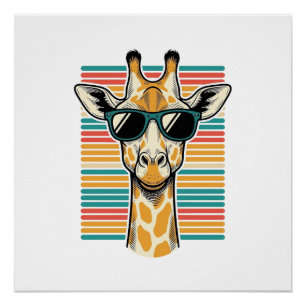 Póster Óculos de Sol Girafa Vintage Vetor de Faixa Retro