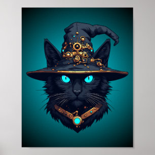 Poster Óculos de Sol Neon Halloween Mecha Gato Bruxa Cybe