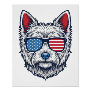 Póster Óculos de sol patrióticos para cães Westie Arte ve