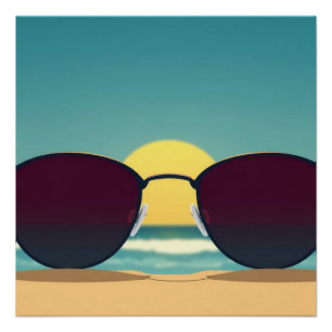 Póster Óculos de Sol Retro de Praia e Sol