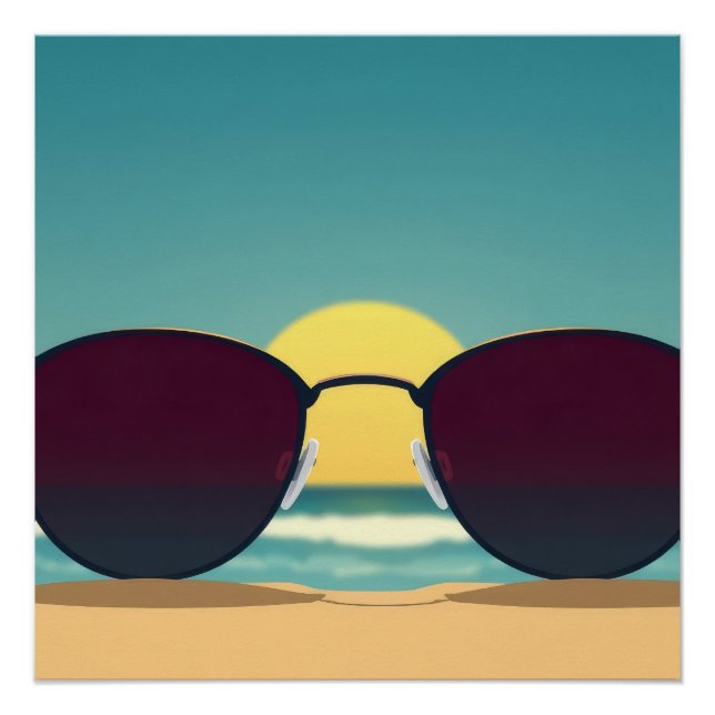 Póster Óculos de Sol Retro de Praia e Sol (Frente)