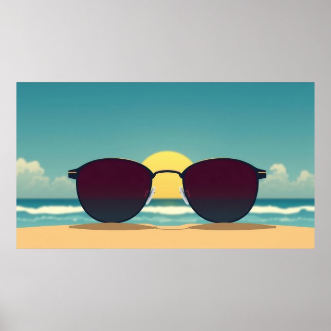 Poster Óculos de Sol Retro de Praia e Sol (Frente)