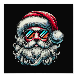 Póster Óculos de Sol Retrô Rosto de Papai Noel Natal
