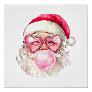Póster Óculos de Sol Rosa Chiclete de Natal do Papai Noel