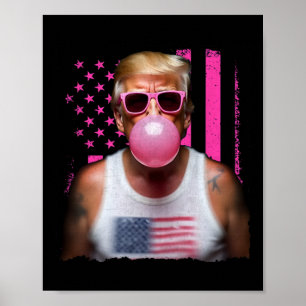 Poster Óculos de Sol Rosa Chiclete Trump Bandeira EUA Eng