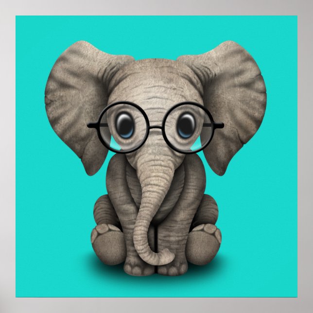Póster Óculos de Visto de Elefante Nerdy (Frente)