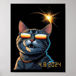Poster Óculos Eclipse Solar 2024 Vestindo Gatos Eclipse