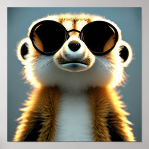 Poster Óculos escuros de visto Fluffy 3d meerkat