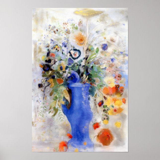 Poster Odilon Redon - Grande Buquê em Vaso Azul Pastel (Frente)