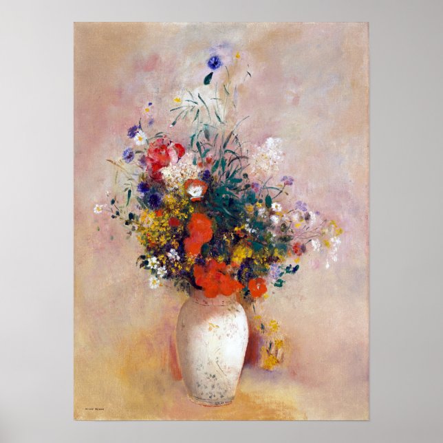 Póster Odilon Redon Vase of Flowers (Fundo Rosa) (Frente)
