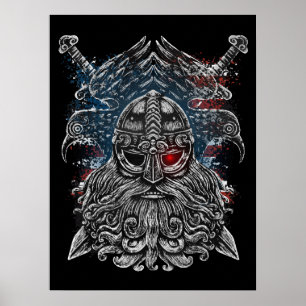 Poster Odin ravens e espadas Viking Mythology bandeira do