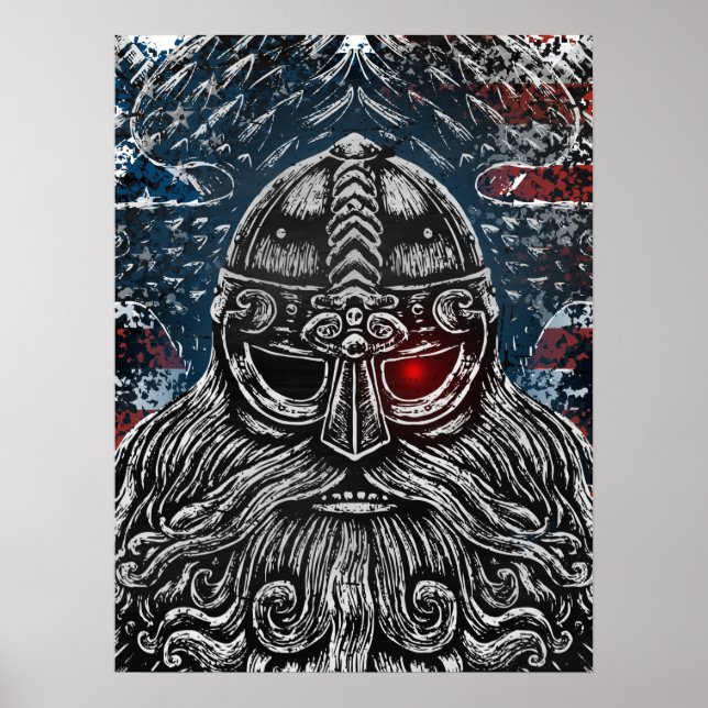 Poster Odin ravens e espadas Viking Mythology bandeira do (Frente)