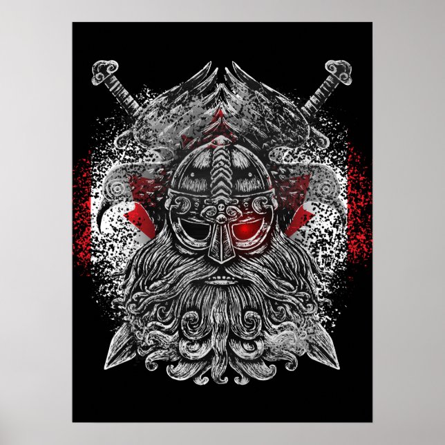 Poster Odin ravens espadas Viking Mythology bandeira do C (Frente)