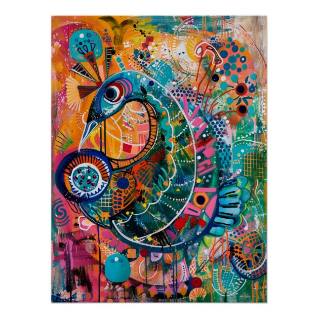 Póster Odisseia Caprichosa em Padrões Vibrantes (Frente)