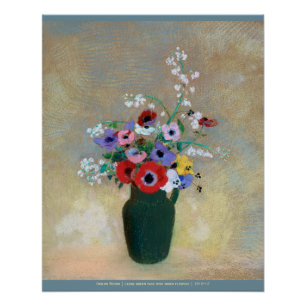 Póster Odlion Redon Grande vaso verde com flores misturad