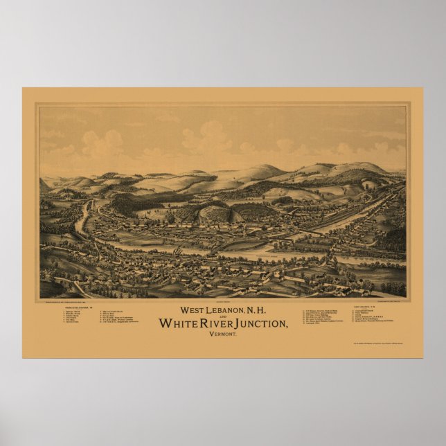 Póster Oeste do Líbano, Mapa Panorâmico NH - 1889 (Frente)