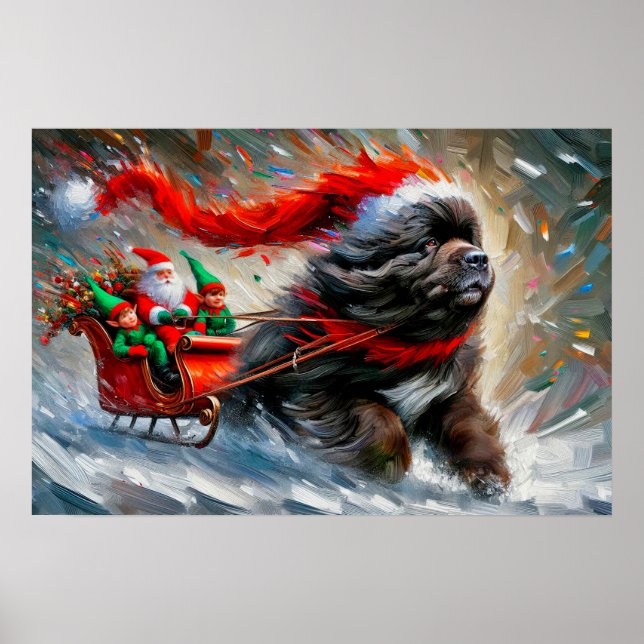 Poster of Newfie Pulling Santa's Sleigh (Frente)