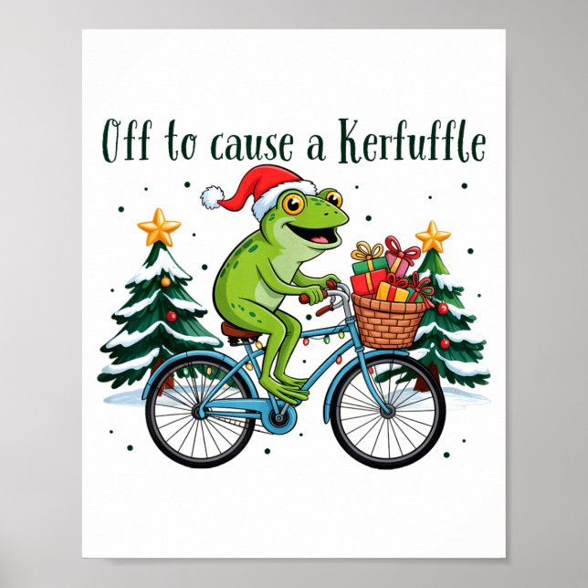 Poster Off To Cause A Kerfuffle Funny Frog Santa Christma (Frente)