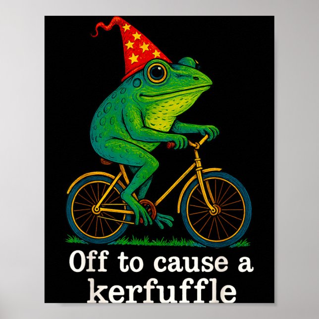 Poster Off To Cause A Kerfuffle Funny Frog Wizard Bicycle (Frente)